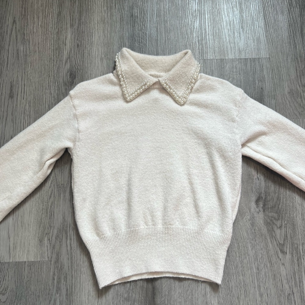 H&M Cream Pearl-Trim Collared Sweater